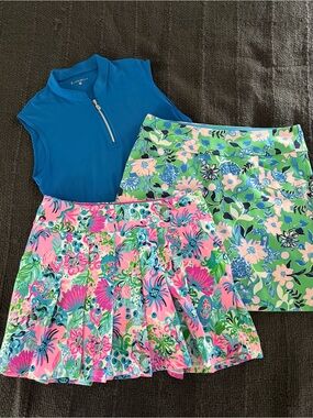 Lilly Pulitzer Royal Blue Polo with Pink & Green Floral Skorts